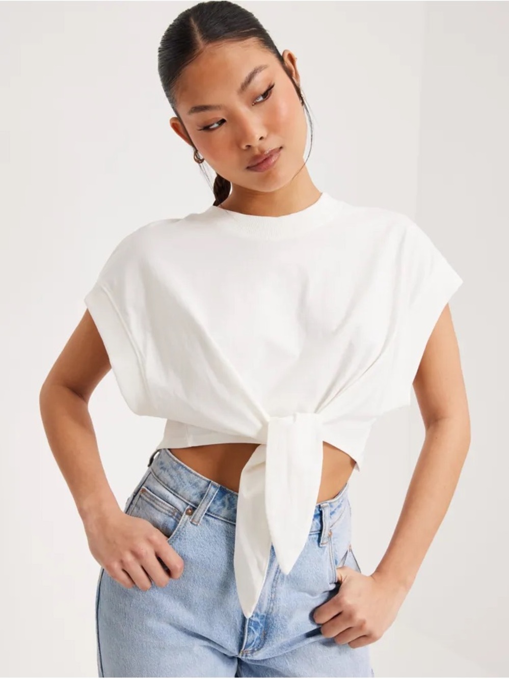 White Tie-Front Cropped Top - Women